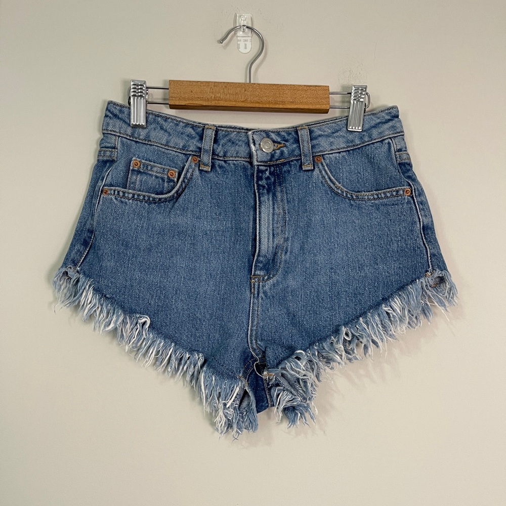 Topshop Womens Jean Shorts Size 4 Blue Kiri Denim Cut Off